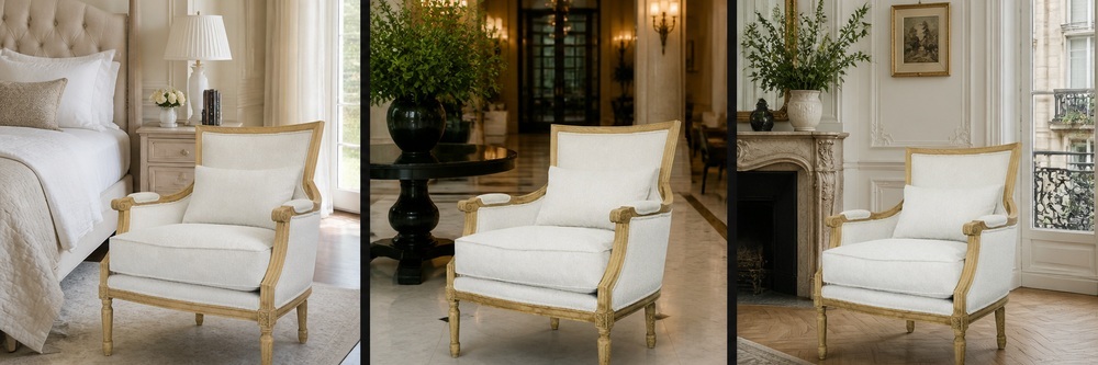 French Neoclassical Solid Wood Upholstered Accent Chair, 1-Seater LG-5007