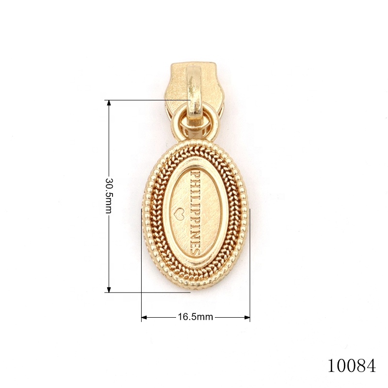Custom Engraved Logo Metal Zipper Puller, Gold Oval Embossed Decorative Zipper Pull Tab, Premium Metal Zipper Slider Hardware Accessories for Handbags, Purses & Luggage