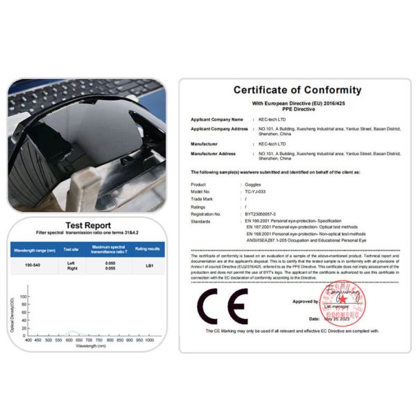190-540nm 750-1100nm Laser Glasses 755nm 1064 OD6 Laser Protection Goggles 532 Laser Protection Safety Glasses