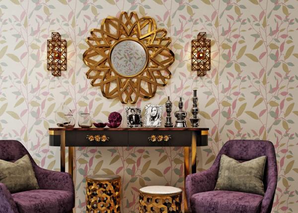 Leaf Printing Modern Removable Non Woven Wallpaper Waterproof Vinyl Wall Covering