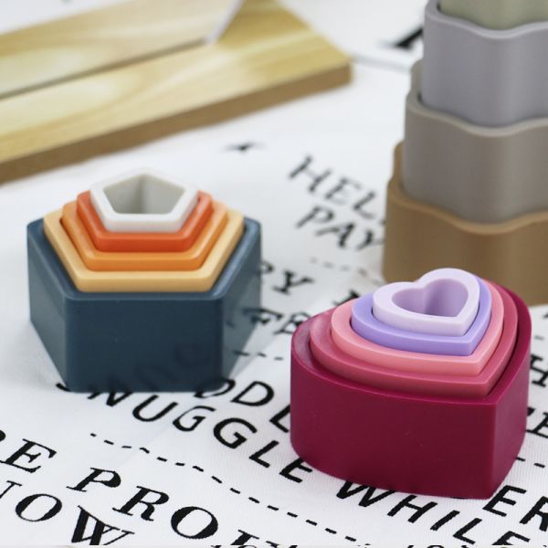 Toddler Educational Silicone Stacking Blocks With Star Heart Flower Shape