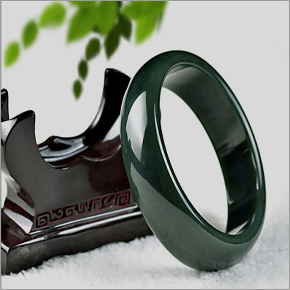 Polished Hetian Jade Nephrite Green Bangle Bracelet with Traditional Chinese Style Design
