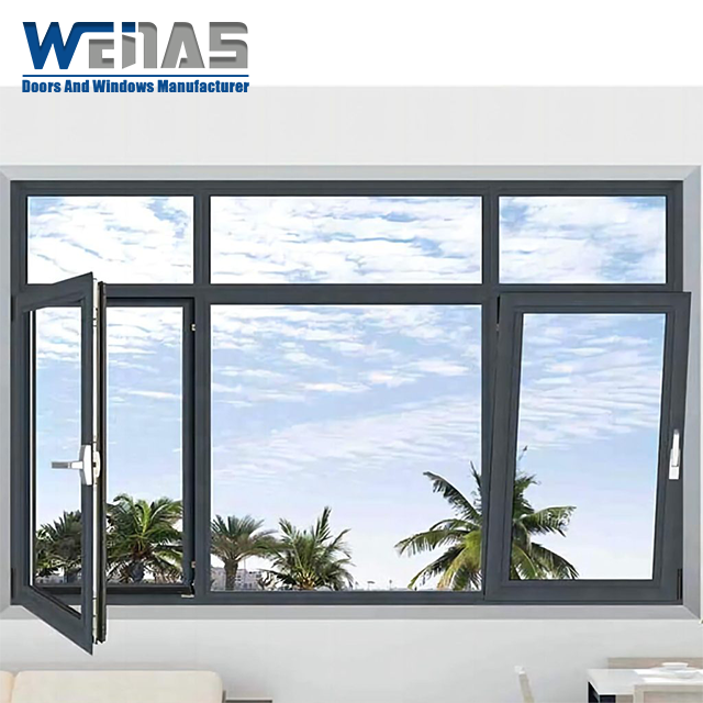 Typhoon Protection Black Aluminium Casement Windows Thermal Insulation Stable