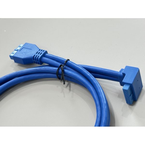 USB 3.0 20-Pin Internal Header Connector Cable, Right-Angle to Straight, Blue Electronic Wire Harness for PC Case Front Panel, Server Signal and Power Transmission Customization