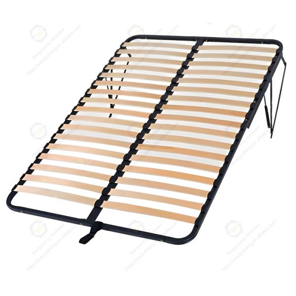 Metal Bed Base Mechanism with Wooden Slats Detachable Storage - Functioned Bedroom Flat Bed Frame.