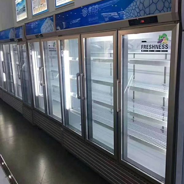 Three Door Juice Glass Door Display Freezer Fan Cooling 1138L