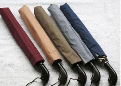 Auto Open 2 Folding Golf Umbrella Black Wooden Handle Self Fabric Pouch