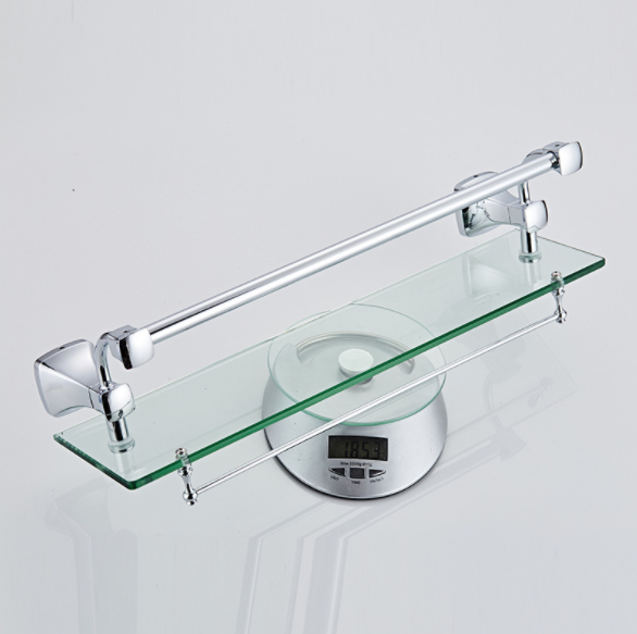 Stainless Steel Single Layer Bathroom Glass Shelf with Towel Bar Shower Rectangular Rack Wall Mounted Cosmetic Holder