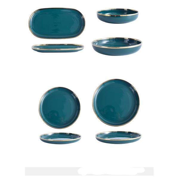 Gold Rim Green Colored Porcelain Dinnerware A Grade Porcelain Dish Set