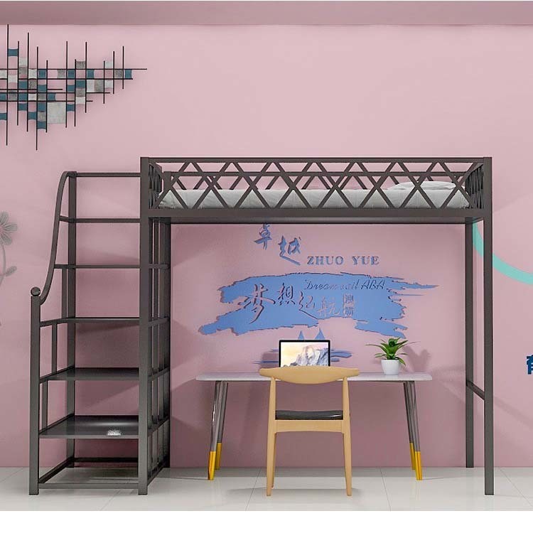 Chinese Design Style Metal Queen Size Loft Bed for Modern Apartment Living