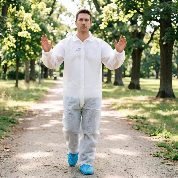Hoodless Disposable Protective Coverall with Stand Collar - Non-woven Fabric, CE Certification, Type 5/6 Protection