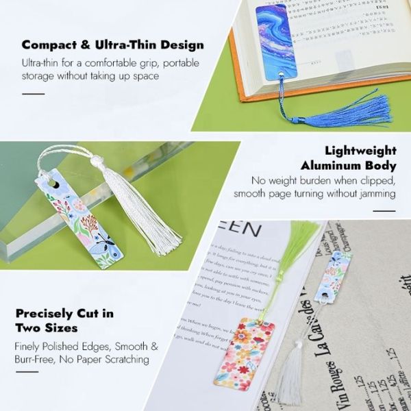 Blank Sublimation Aluminium Bookmark With Colorful Tassels Custom Bookmark Printing