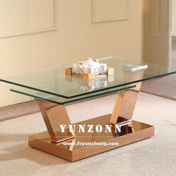 Modern Rectangular Tempered Glass Top Coffee Table Swivel Stainless Steel Center Factory Direct Sale for Home Villa