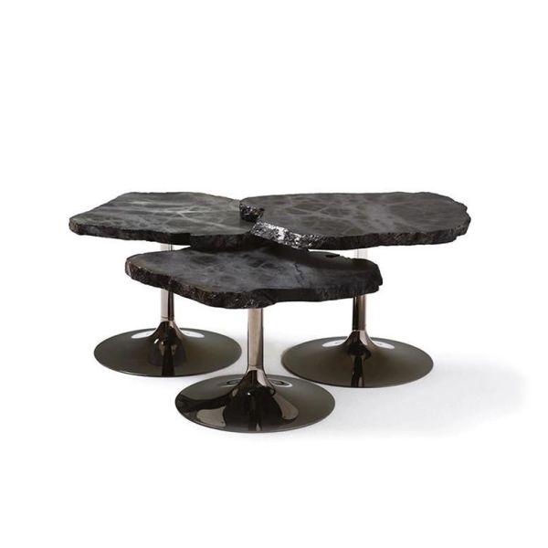SUS 304 Irregular Shaped Snowstone Coffee Table Set High End Metal Mirror Base