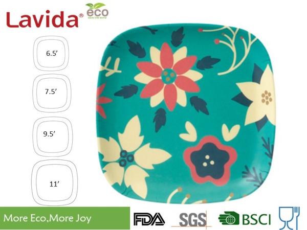 Thick and heavy Food Grade Christmas Bamboo Fibre square Food Plate Meal Serving dish Plastic dish