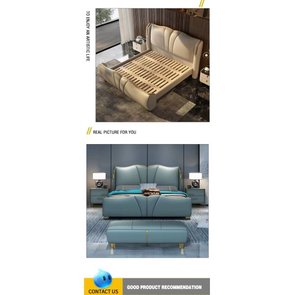 Customized Color MOYI Headboard Leather Modern Double Design Wooden Queen Set Upholstered Bedroom Furniture Set Classic Luxury King Size Bed