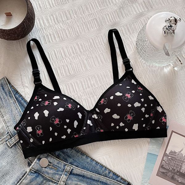 Sweet Cartoon Bear Triangle Cup Underwear for Women With Small Breast Gathered High School Students for Small Breast Slim Girls
