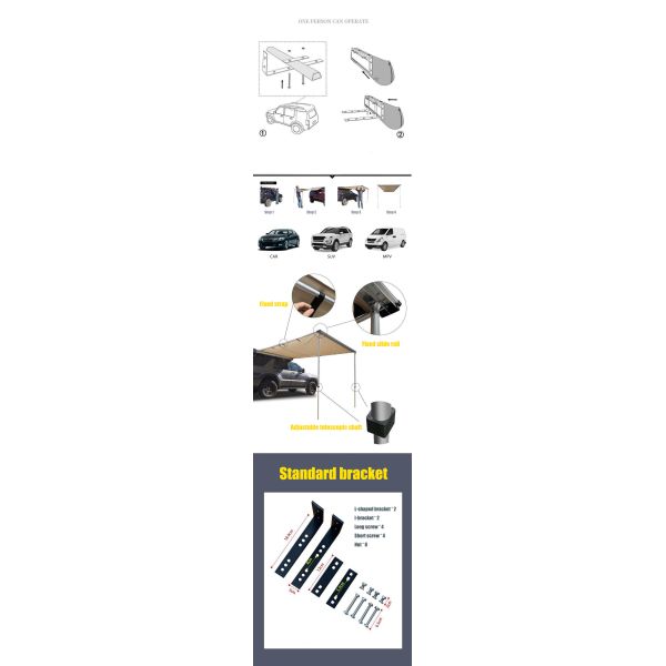 Outdoor Camping Vehicles Aluminum Alloy Pole Roof Tents Factory Hot Selling Sunshade and Waterproof Roof Curtains