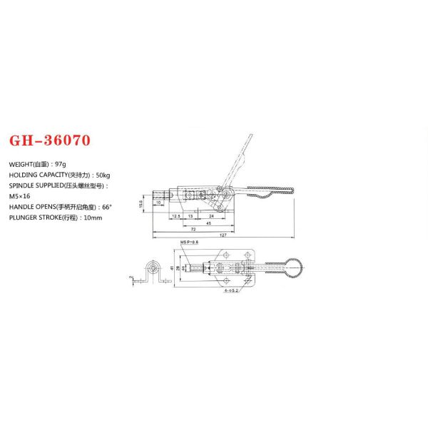 50kgs Low Profile Toggle Clamp 36070 Stroke 10mm Zinc Plated Surface Jig