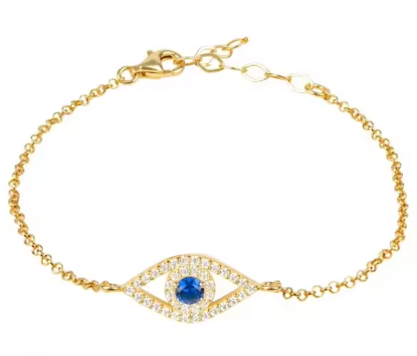 Розовое золото тонкосеребряный цепочек браслет белый синий CZ глаз 925 стерлинг серебро