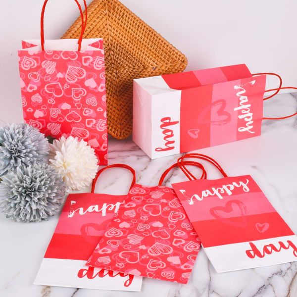 Color personalizado aceptado Cargo pesado regalo de arte de San Valentín Bolsa Kraft rosa Bolsas de papel