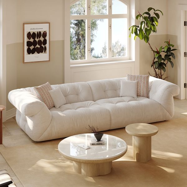Modern Minimalist Three-Seat Fabric Living Room Sofa Convertible Sectional Home Furniture