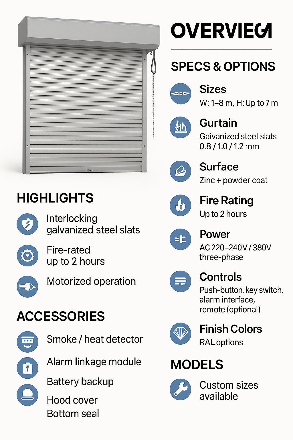 Automatic Fire Shutter Door Heat Resistance For Warehouse And Industrial Openings