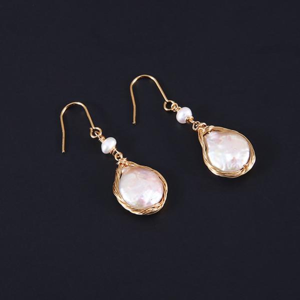 New Natural Baroque Pearl Stud Earrings Hand made Metallic Twist Braided Design Pearl Natural Baroque Pearl Earring