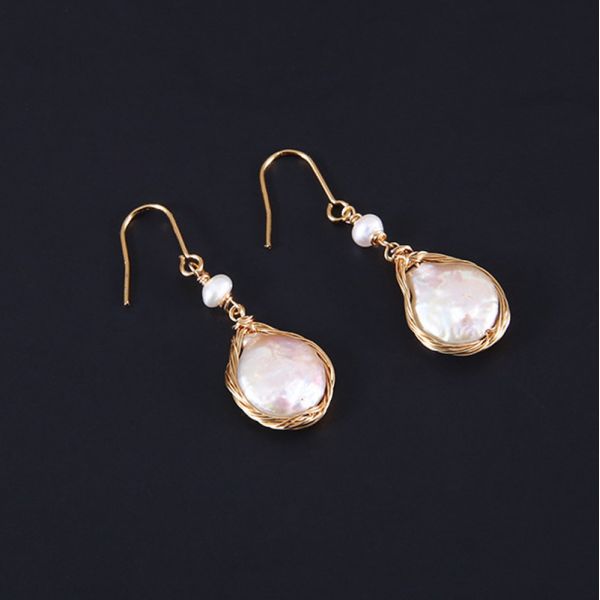 New Natural Baroque Pearl Stud Earrings Hand made Metallic Twist Braided Design Pearl Natural Baroque Pearl Earring