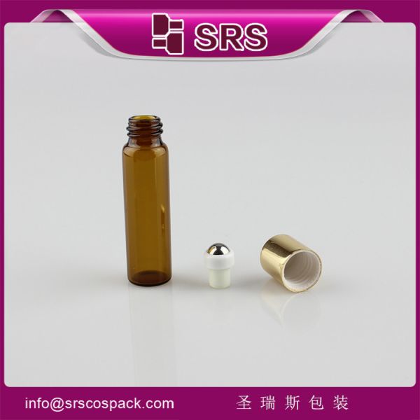 SRS empty round 5ml amber roll on perfum glass bottle wholesale for personal care products