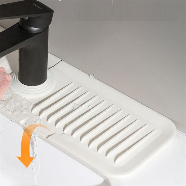 Waterproof Silicone Bottom Mat for Bathroom and Kitchen Countertop Faucet Light Gray