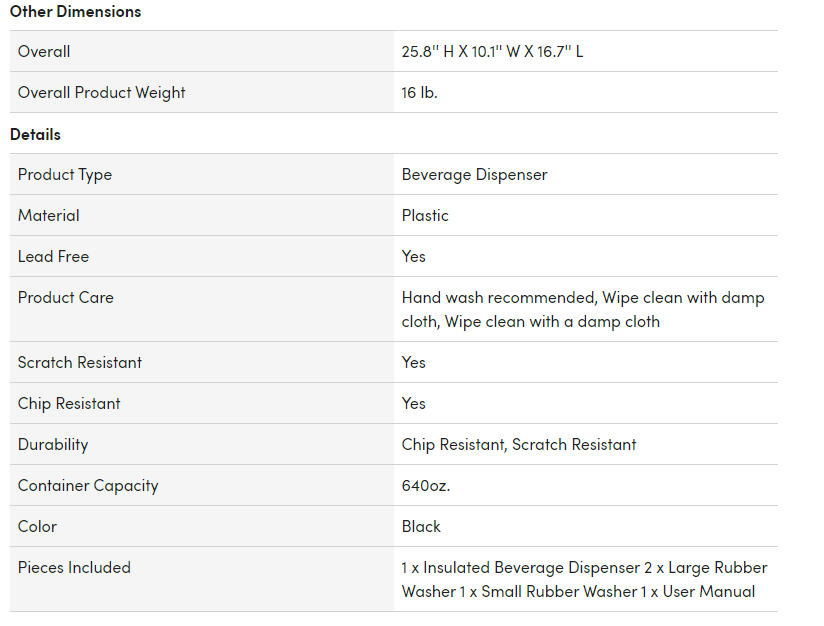 Polyethylene 56cm Insulated Beverage Dispenser 5 Gallon Insulated Hot Drink