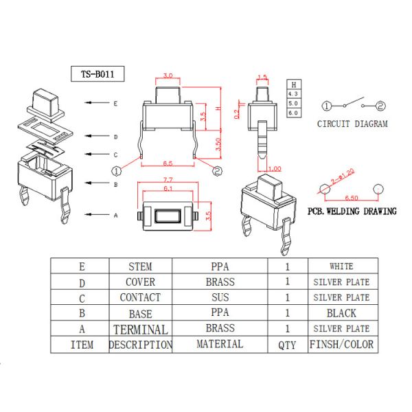 Snap In Type Micro Push Button Switch Momentary Operation 50mA Rating
