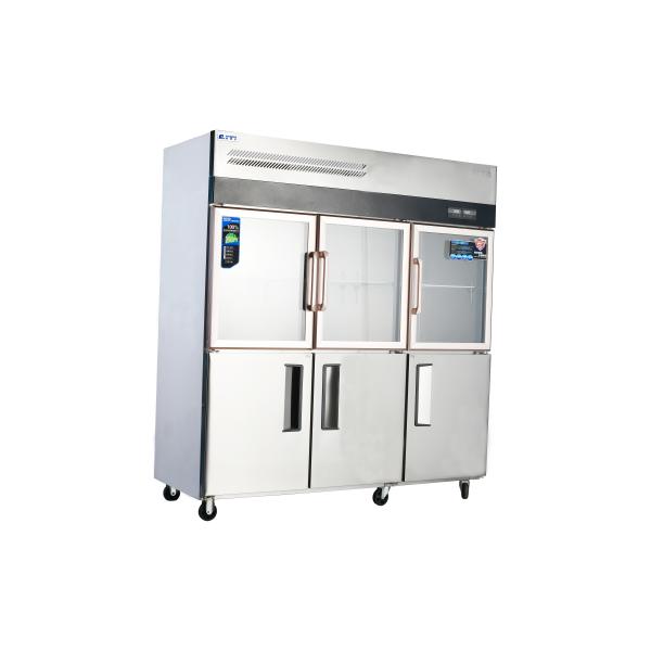 Commercial Kitchen Six-Door Glass Cooler with Stainless Steel Refrigerator Solutions
