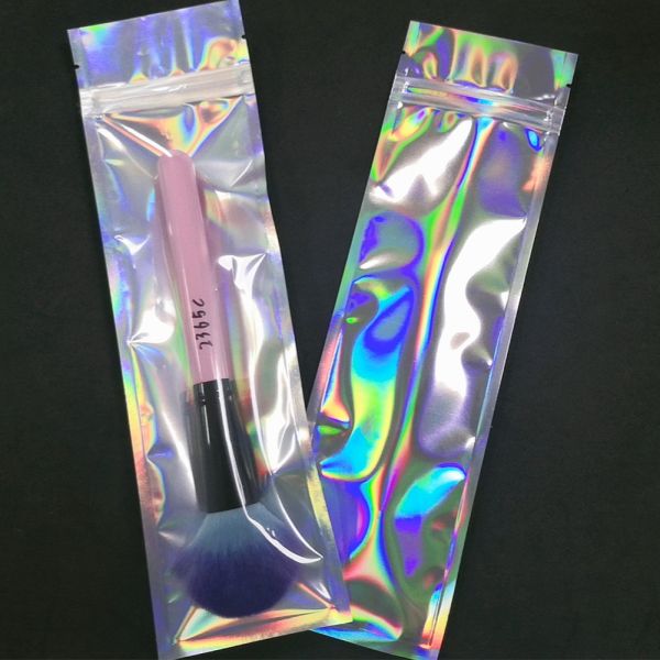 Makeup Brush Resealable Hologram Laser Transparent Plastic Zipper Bag
