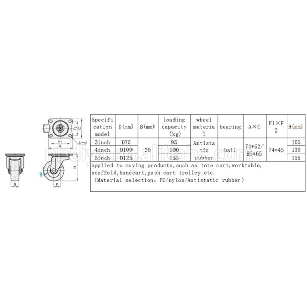Рицинус шарнирного соединения утюга 6 дюймов DY77 промышленный катит сверхмощный ход