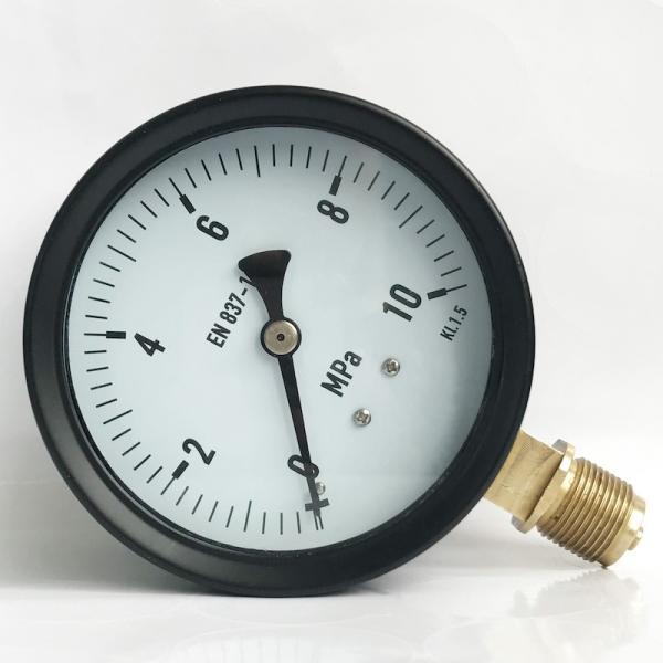 10 MPa Utility Pressure Gauge 100mm Black Steel Brass Wetted Bayonet Ring