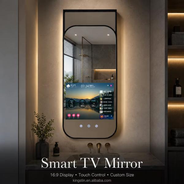 Kingstin Architectural Stainless Steel Smart TV Bathroom Mirror for Hotels, Custom Frame Color