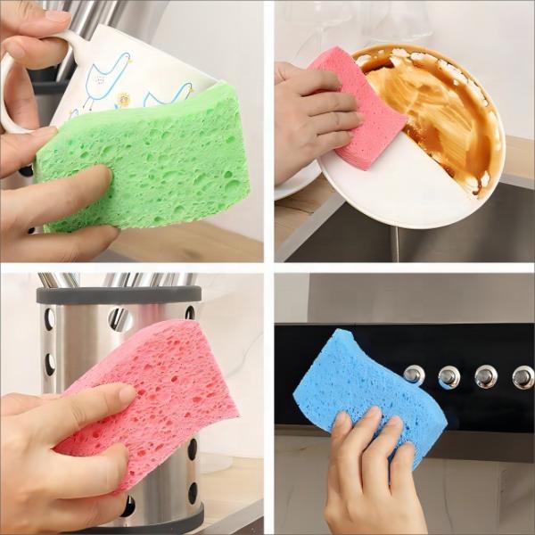 OEM ODM DH-A5-12 Custom Natural Vegetal Cellulose limpeza esponja fina para lavatório de cozinha