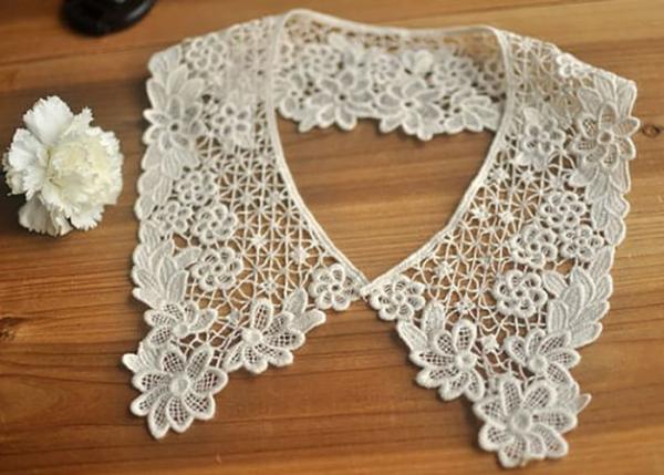Cotton Bridal Neckline Lace Collar Applique , Floral Embroidery Lace Collar