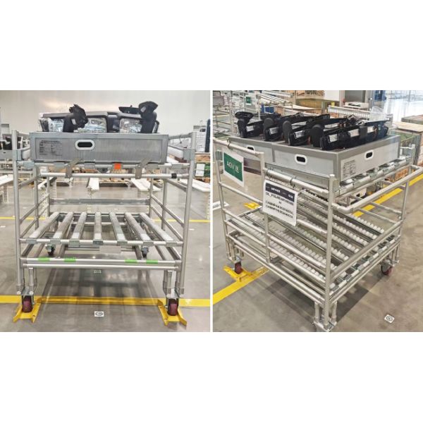 Third Generation Aluminum Alloy Lean Pipe Material Rack For Automotive Parts Lean Tube Trolley Rack For Auto Parts Storage and Transportation