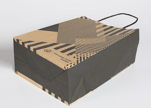 Kraft Reusable Shopping Bags , Fashion Striped Paper Bags With Handles