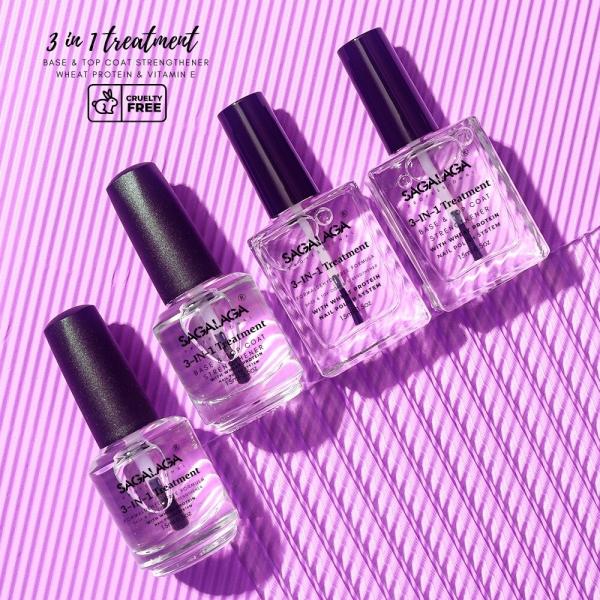 SAGALAGA 3 in 1 Top Coat Nail Polish Strengthener for Thin Nails Repair Growth Serum 15ml French Style MSDS Certified