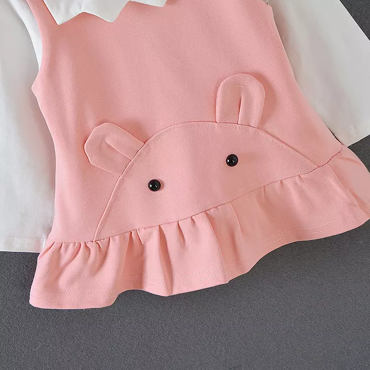 110CM 17KG Toddlers Matching Vest And Skirt White Long Sleeve Shirt Outfit Sets