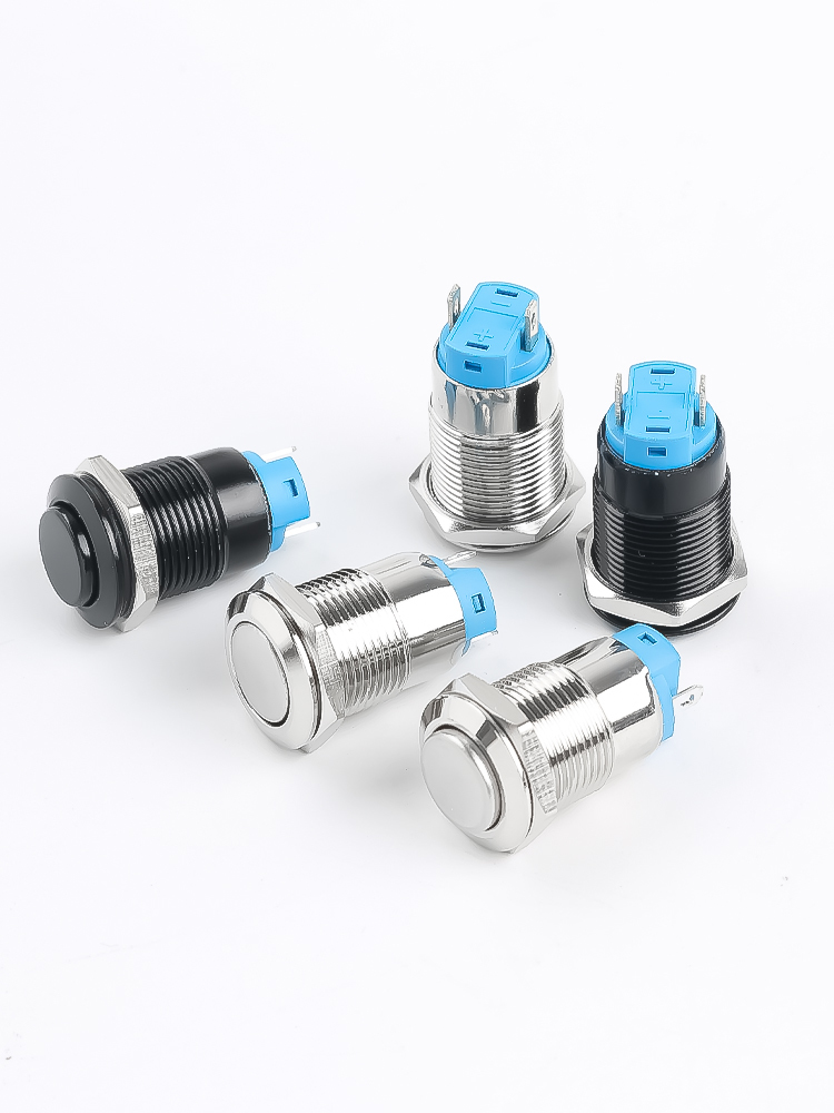 Oxidized Black Metal Pushbutton Switch 12mm Without Light Latching Welding Foot High Head Flat Head Round Push Button