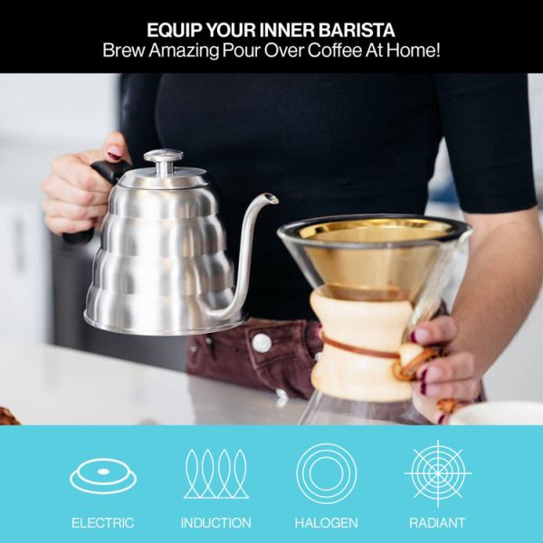 Полейте над чайником Gooseneck нержавеющей стали кофе с термометром