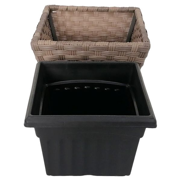 Metal Frame PE Wicker Plastic Pots Artificial Woven Home Garden Plant Pots