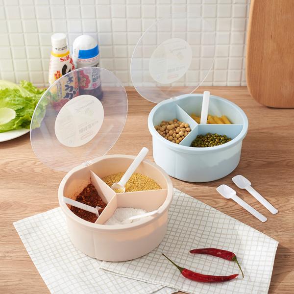 Cooking Condiment Flip Cover Partition Seasoning Plastic Salt Box