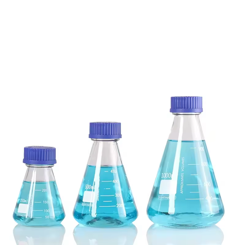 Lab Glass PETG PC Plastic Polycarbonate Tissue Cell Culture Triangular Conical Erlenmeyer Flask With Breathable Cover Lid