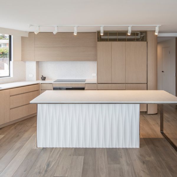 Handless Light White Wood Veneer Kitchen Cabinet Storage Cabinets